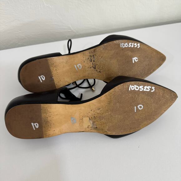 Aldo Black Leather Ankle Strap Pointed Toe Ballet Flats Size 7 - Picture 8 of 9